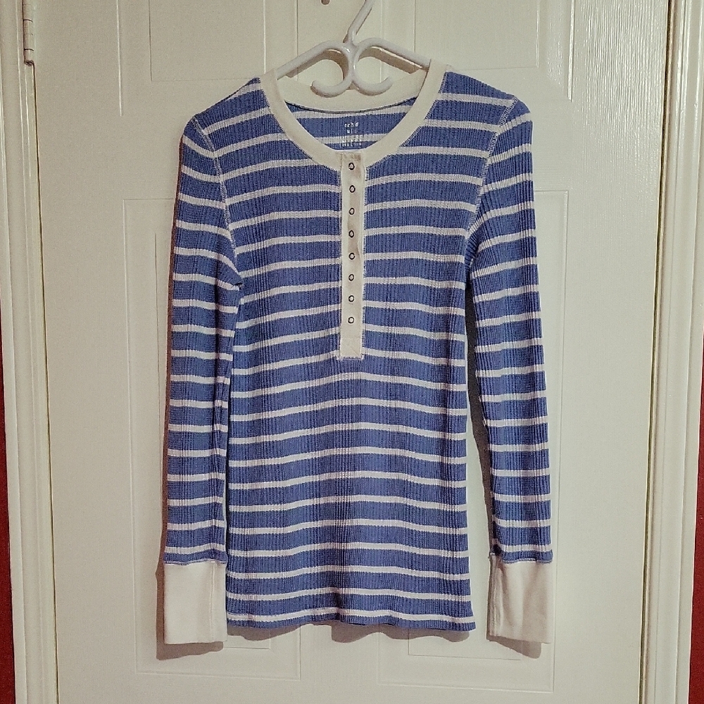 Aerie Blue and White Striped Henley Top US M